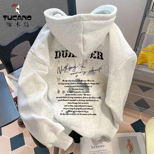 Woodpecker hooded sweatshirt for men in autumn and winter American letter print design loose thickened velvet jacket trendy hoodie top white gray (regular style) XL recommended weight 120-140Jin Jin is equal to about 0.5 kg