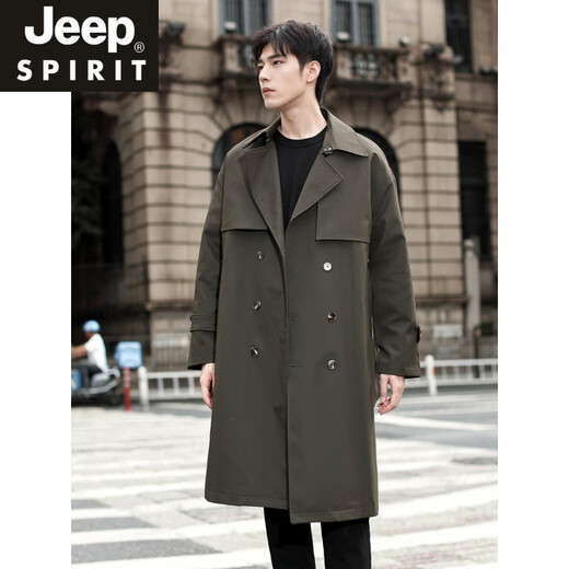 JEEP SPIRIT high-end windbreaker men's medium-length coat 2025 new spring and autumn youth black casual cloak men's coat black M
