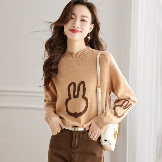 Shexi (Srcr) wool sweater women's fashion printed bottoming sweater spring and autumn 100% wool sweater thick