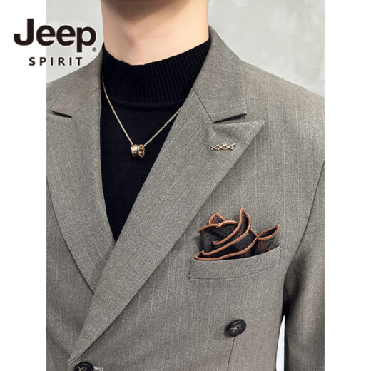 JEEP SPIRIT Jeep Double Breasted Suit Men's Suit Suit Autumn Men's Striped Casual Suit Men's Business Formal Wear Groom Dinner Black (Suit+Trousers+Vest) XL 52 125-140 Jin Jin is equal to 0.5 kg
