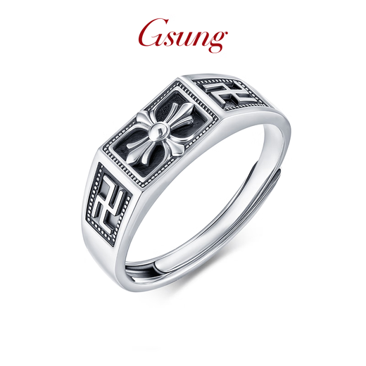 GsunG platinum cross swastika ring for men PT950 pure platinum fashionable black gold wide face ring for men priced by gram contact before bidding