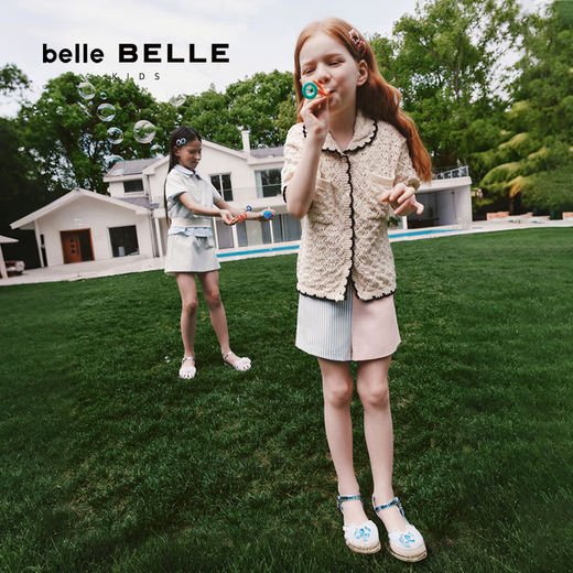 Belle Children's Shoes Symphony Princess Style Sandals Women's 2025 Xia Xin Mall Same Style Girls' Rhinestone Sandals A6203B65 Blue 32