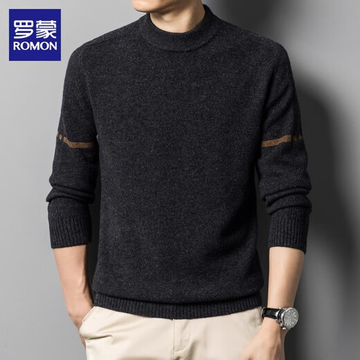 罗蒙100%绵羊毛羊毛衫男士毛衣秋冬季新款高端休闲圆领打底针织衫男