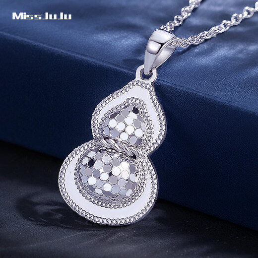 Miss JuJu pt950 Platinum Fulu Pendant Women's Fashion Platinum Crushed Ice Star Gourd Necklace Single Pendant Weight 2.9-3.1g + Free Silver Chain