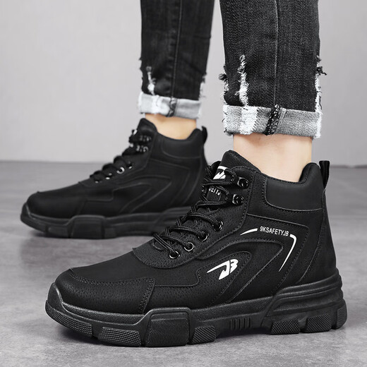 
Labor protection shoes Spring and Autumn Four Seasons High-top Windproof Lightweight Breathable Working Boots Thick Sole Wear-resistant Anti-slip Working Site Men's Shoes A-9193 Black 39