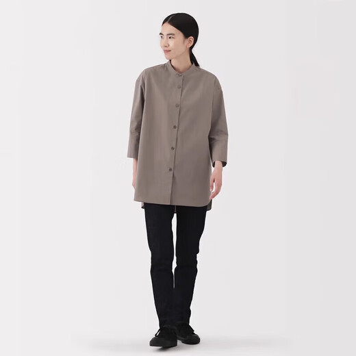MUJI Women's Easy-drying Plain Three-quarter Sleeve Long Top Women's Shirt Shirt Japanese Jacket Women's Fall 25 Dark Brown M (160/84A)