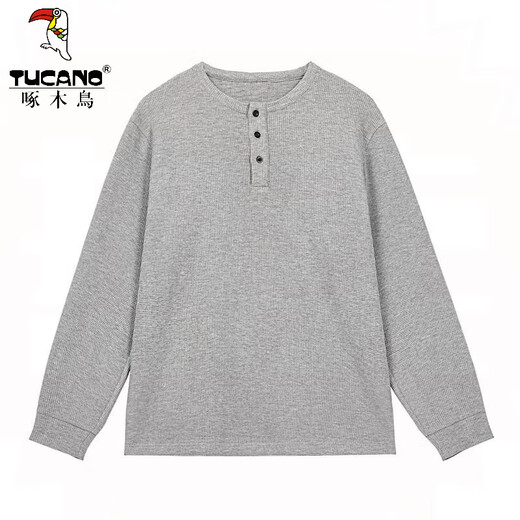 Woodpecker (TUCANO) Henry collar waffle long-sleeved men's autumn American heavy base shirt spring and autumn style lazy style Japanese sweatshirt floral gray 5XL