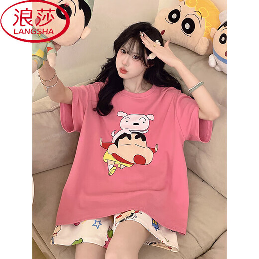 浪莎hellokitty睡衣女2025新款夏季棉短袖薄款大码初中生家居服外穿 Z9928 L