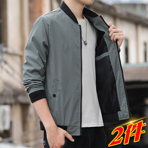 
GYOUNGOR men's jackets in spring and autumn new short baseball uniform solid color versatile slim Korean style jacket K12109 military green + K12109 m white 3XL