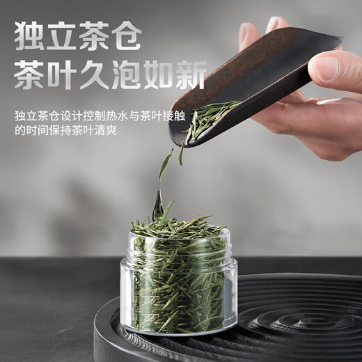 LINGCHEN tea and water separated tea cup, special high-end portable business double-layer glass cup for men to make tea, high temperature resistant tea cup