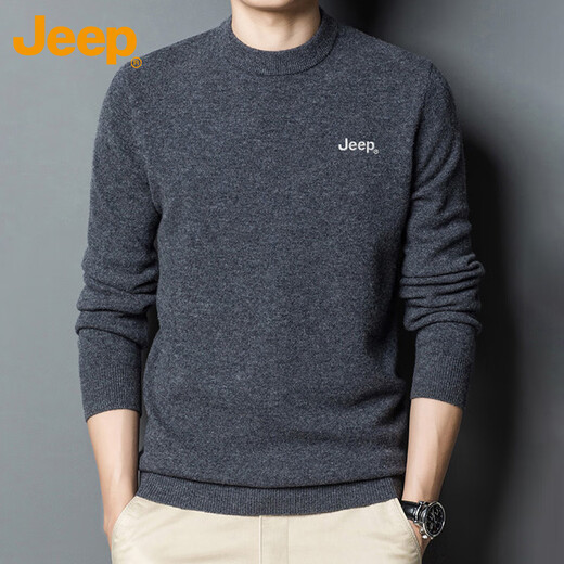 JEEP Jeep Sweater Men's Winter Round Neck Warm Bottoming Shirt Men's Trendy Versatile Clothes Men's Dark Gray L