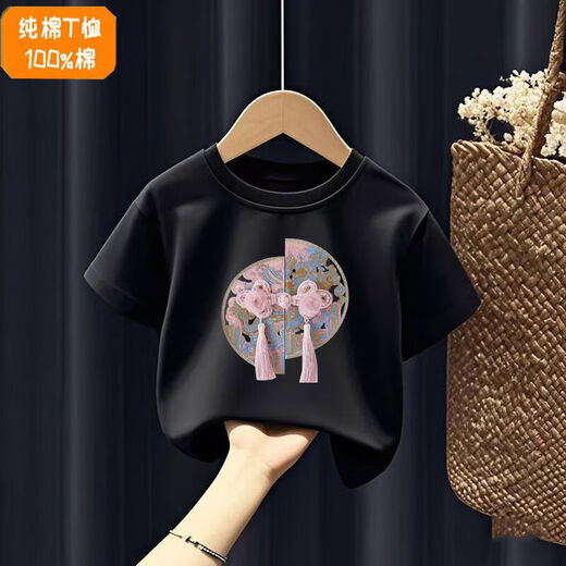Short-sleeved thin cute style t-shirt children's summer clothes 2025 trendy girls summer pure cotton baby girl fashionable top-SL 689# back bag T white 100 (recommended 22-30Jin Jin equals 0.5 kg)