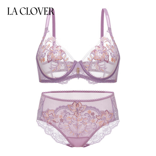 LA CLOVER26AW Anthem Women's Underwear Sexy Transparent Lace Bra Panty Set LC2025139 Purple-Transparent Underwire Thin Bra 75B M