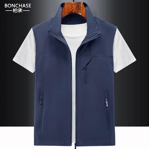 Multi-pocket vest men's outdoor thin fishing loose custom vest work clothes for middle-aged and elderly people in autumn, autumn, dark blue M