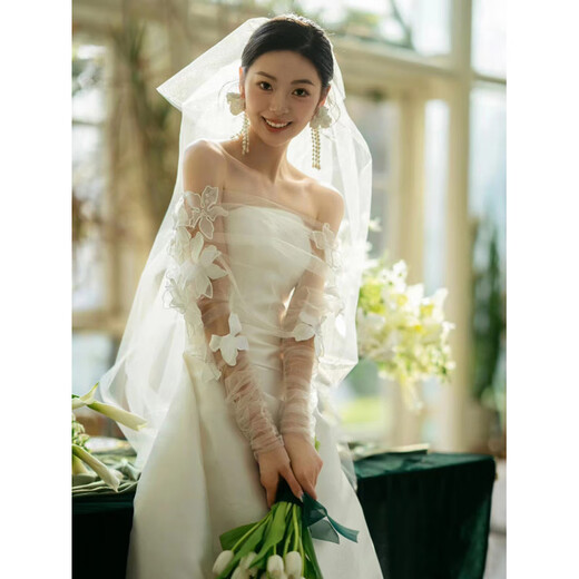 Vestido de boda de una sola línea de primera línea Lism International 2025 Nicho Nicho Satinado Satinado Vestido de vestidos de la mañana afuera de White L