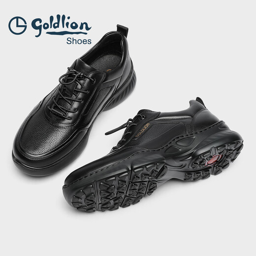 Goldlion Men's Shoes 2025 Autumn and Winter New Business Casual Shoes Soft Surface Light Sole Popcorn Cushioning Sports Shoes Genuine Leather Men's Shoes Black 40