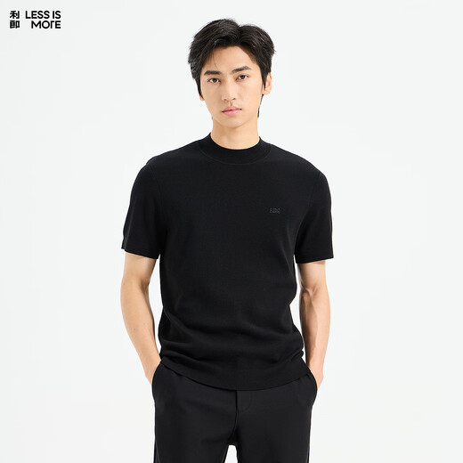 LiLang Light Fashion Men's Clothing 100% Sheep Wool Wool Sweater Men's Machine Washable Half Turtle Collar Warm Knitted Short Sleeve Sweater Black (1S) 2XL (180)