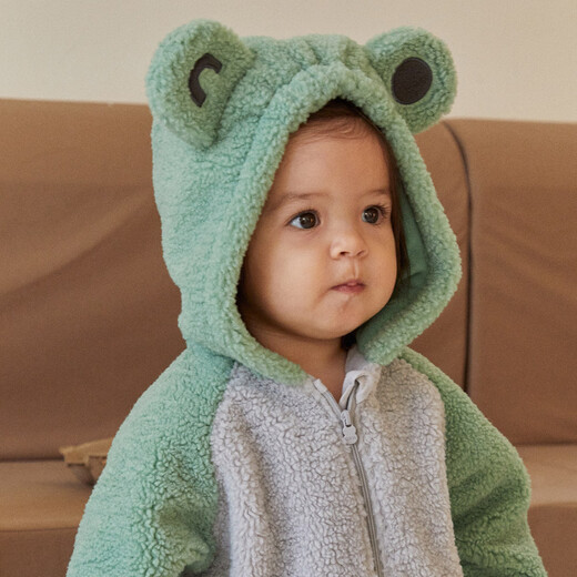 Climbing autumn and winter baby velvet jacket for boys and girls, baby imitation sherpa thickened top to keep warm when going out, green 80 cm