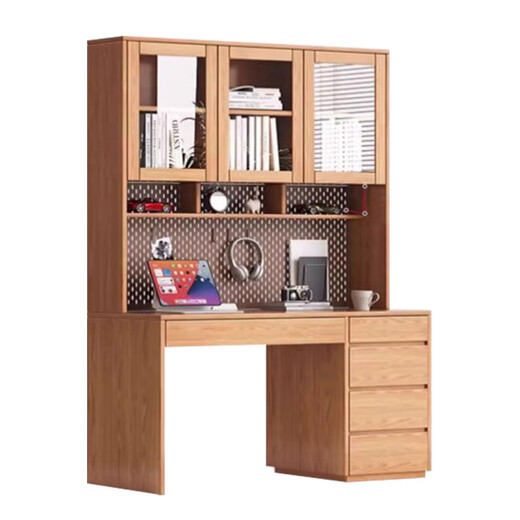 Ulan Guoya includes installation, oak all-solid wood desk and bookshelf integrated table for home bedroom desktop computer desk and bookcase combination, oak model 1.2 meters desk and bookshelf