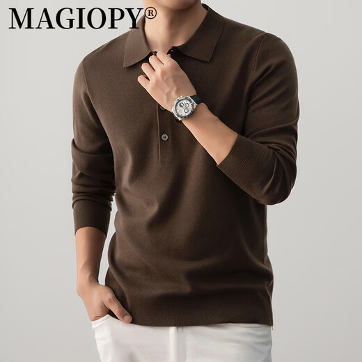 MAGIOPY高端品牌男装高档纯色毛衣男士翻领套头针织长袖T恤衫 黑色 XL 115