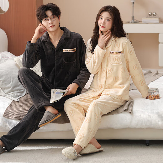 Congxin's 25-year-old new coral velvet couple's pajamas for autumn and winter plus velvet and thickened teen men's and girls' home wear suits 9212 L male (height 170-175, weight 120-140)
