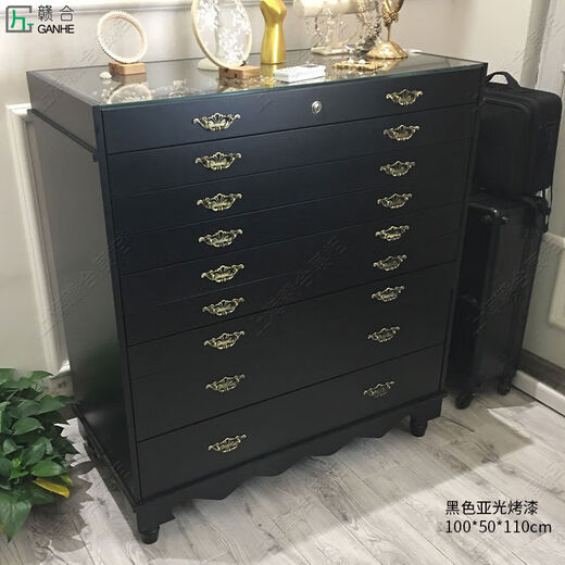 Pupan watch glasses cabinet display and storage paint cabinet jewelry multi-layer drawer bridal jewelry wedding dress jewelry display cabinet made of matte black 100*50*height 110m