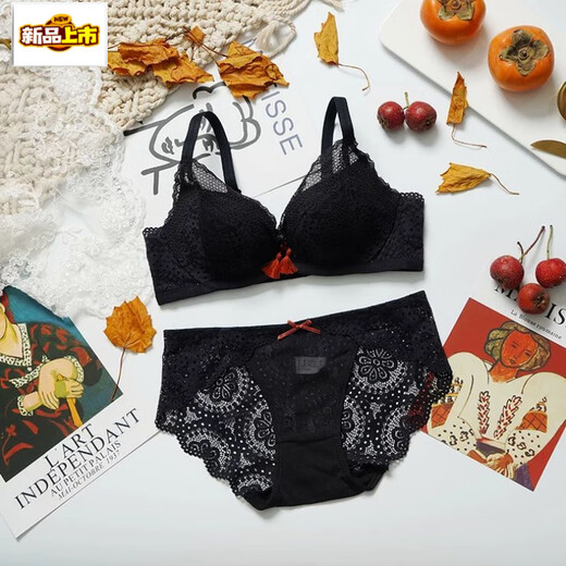 MORTEN SOLUM Big Brand Niche Soft Underwear Women's Wireless Lace Sweet and Comfortable Push Up Adjustable Flat Chest Small Breast Push Up Bra Black 85A 85/38-AB Cup Universal