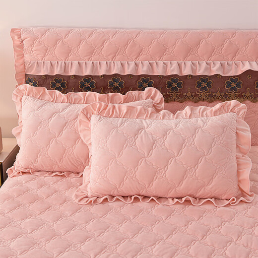 Mercury Series Home Textiles European Light Luxury Class A Baby Velvet Quilted Bed Skirt Single Piece Thickened Milk Coral Velvet Lace Bed Pink Jade Single Bed Skirt 120cm*200cm