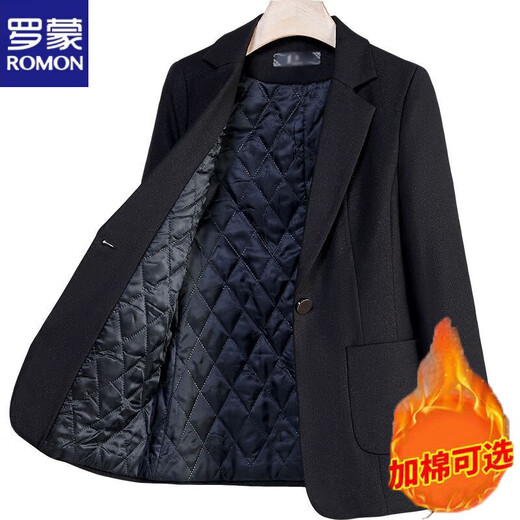 ROMON quilted black suit jacket for women autumn and winter new thickened top small casual cotton suit suit quilted style-single black suit L slim version