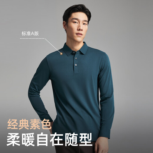 Youngor long-sleeved POLO shirt men's wool blended fabric men's POLO shirt soft and comfortable 2025 new product Navy VLYM519960FCA L (recommended 135-150Jin Jin equals 0.5 kg)