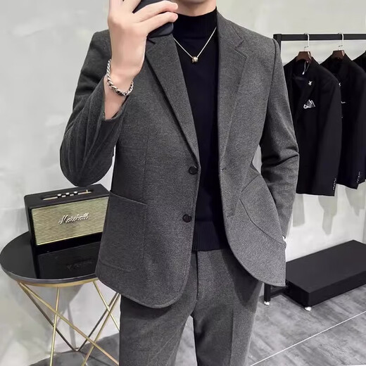 AX Armani woolen blazer men's autumn and winter new high-end business formal casual thickened suit set dark gray suit XL