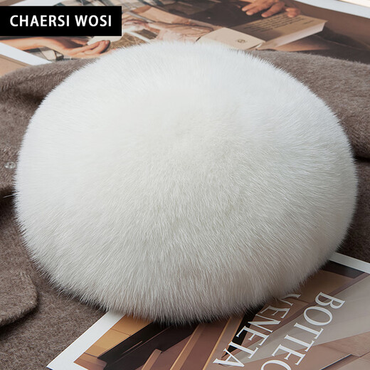Charles Worth Winter Mink Fur Whole Mink Fur Beret Women's Genuine Leather Hat Ear Protection Coldproof Fur Mom Hat Baotou Hat White XL (57-58cm)