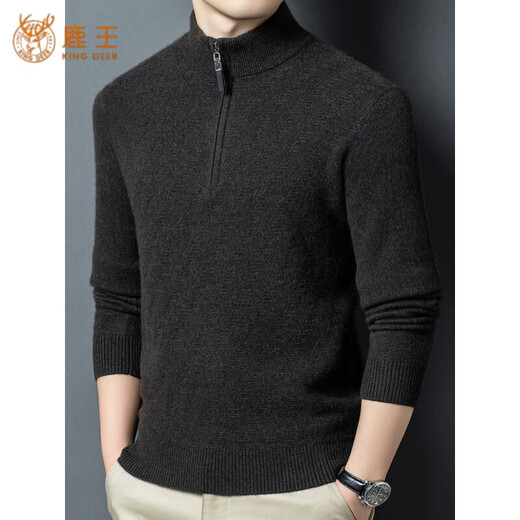 KING DEER Ordos Kaschmirpullover Herren 2025 Herbst und Winter Neuer halbhoher Jacquard-Pullover mit Reißverschlusskragen Mode-Bodenhemd Grau Mittelkaffee L 170110 Empfohlenes Gewicht 125-145Jin Jin entspricht 0,5 kg