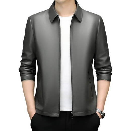 Lilan Men's Leather Jacket Autumn and Winter Lapel Zipper Leather Jacket Middle-aged Business Casual Men's Leather Jacket Dad's Top Brown M