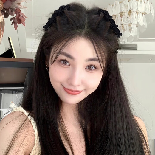 Lazy flocked princess head braided hair clips for women, forehead broken hair clips, side textured bangs clips, duckbill clips, headwear, black suede braided hair clips, 2 packs