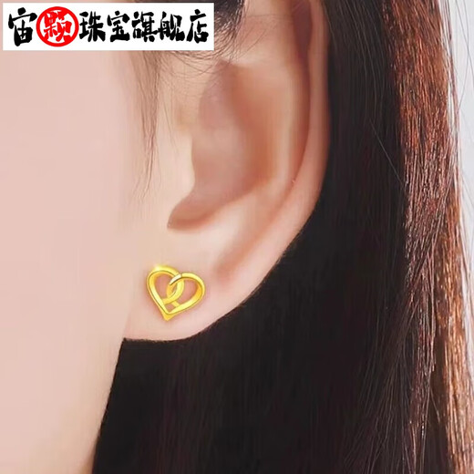 Zhouke Lao Phoenix 999 pure gold four-leaf clover earrings for women, curved hook bean ear sticks, imitation gold earrings, earrings, a pair of four-leaf clover hook earrings, old Phoenix gold shop
