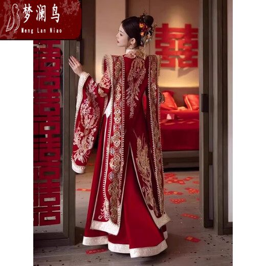 
Menglan Bird Phoenix Crown and Red Chest Wedding Dress Full Summer Xiuhe Wedding Clothes 2025 Wedding Summer Wedding Dress Large Size Wedding Hanfu Velvet High-end Qionglan Style S