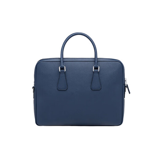 PRADA Saffiano Leather Triangular Enamel Logo Men's Briefcase Handbag Blue Basic Pack (Bag + Dust Bag)
