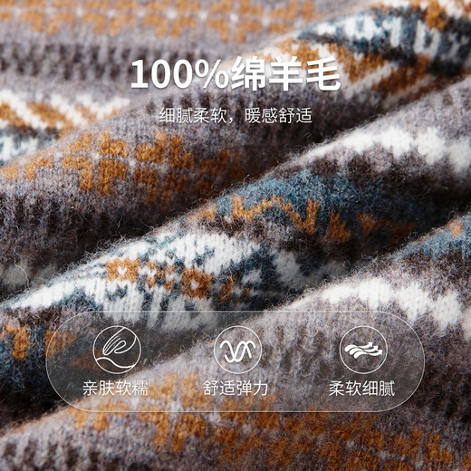 Hodo 100% Wool Patterned Jacquard Cardigan Men's Autumn and Winter Warm Half Turtleneck Sweater Thick Knitted