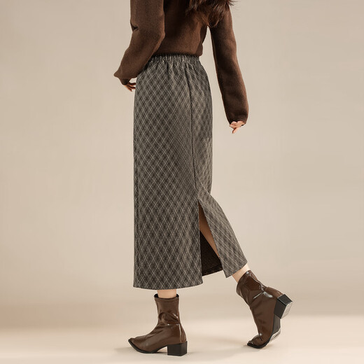 TERRE BLEUE winter hip-hugging skirt high-waisted slim mid-length skirt 25 autumn and winter versatile temperament retro tartan skirt for women