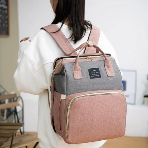 Giant World (LAND) Mummy Bag Multifunctional Anti-mosquito Foldable Crib for Going Out Lightweight Large Capacity Backpack Portable Mother and Baby Bag Black (Free Mosquito Net + Toy & Stand + Changing Pad + USB Cable + Stroller Hook))