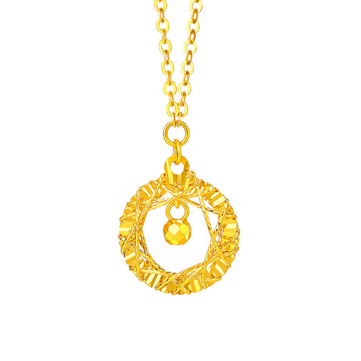 Chinese jewelry yellow K gold necklace women's hollow Mobius pendant plain chain Dreamweaver necklace birthday gift for girlfriend