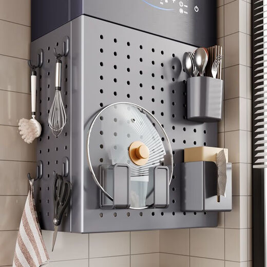 NAOISKEY Naoski Jumeishi gas pipe kitchen hole board cover kitchen wall hanging no punching gas cover storage shelf gun gray length 45 high 40 deep 15 standard version 4 hooks