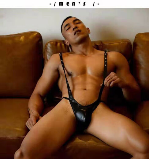 T-string men's black imitation patent leather PU sexy one-piece suspender T-pants men's sexy underwear passion g063 one size fits S-XXL