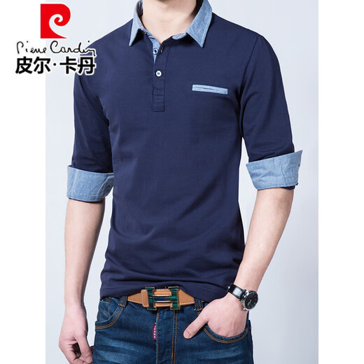 Pierre Cardin Algodón puro Camiseta de manga larga de algodón suelto Camiseta de primavera y base de otoño Base de otoño para hombres con polo polo talla grande 1506 negro [estilo de manga corta de verano] 3xl (185jin [Jin equivale a aproximadamente 0.5 kg])