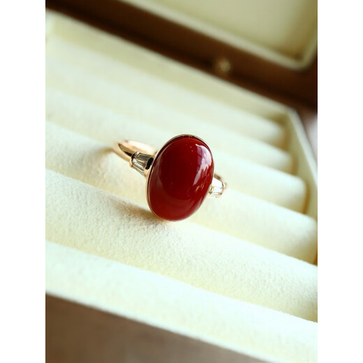 Lan Lian's original design jewelry ring, Japanese natural red organic gemstone, fashionable, simple, versatile and unique