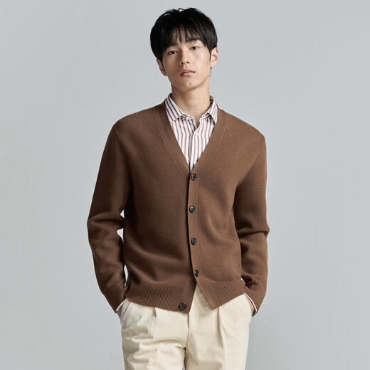 Angel Bird Cardigan Men's Autumn Men's Business Casual Cardigan V-neck Pure Wool Versatile Long-Sleeved Sweater Jacket Men Gravel Color L -48(175/96)