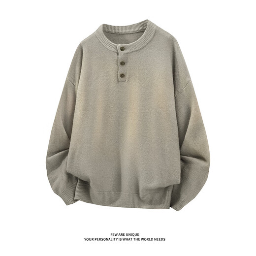 PTAT American retro Henry collar sweater for men in winter, high-end loose casual men's bottoming sweater for men Q7142 floral gray XL