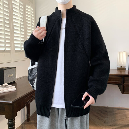FKDK cardigan sweater men's autumn and winter lamb velvet sweater jacket men's trendy loose zipper thickened casual sweater gray XL
