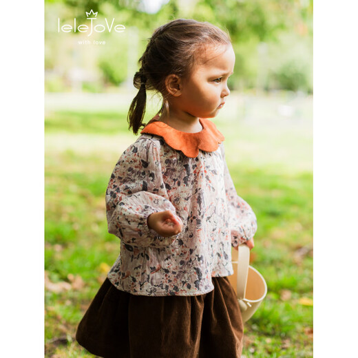 LELE JOVE Nordic style girls' double-layer gauze printed princess long-sleeved shirt Flower Language Pink 90 cm